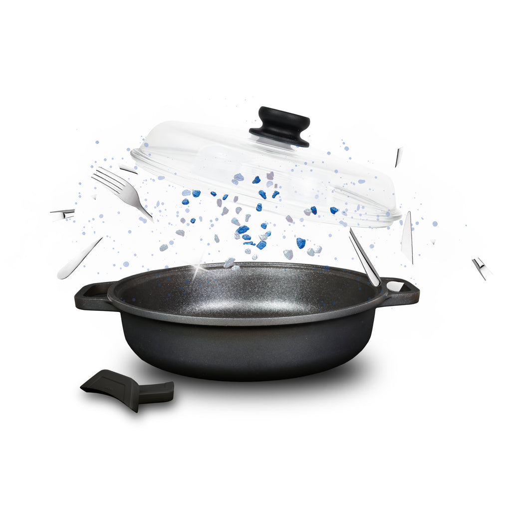 Tegame in alluminio fuso Induzione con coperchio vetro borosilicato con presine incluse 32 cm