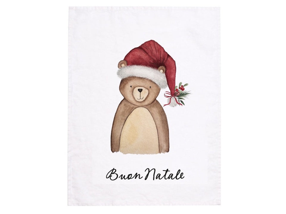 Canovaccio Natalizio Orso "Buon Natale" - 50x70 cm - 100% Cotone