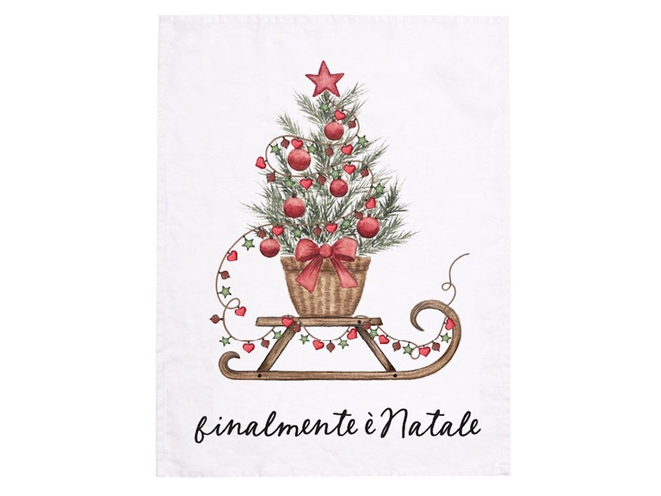 Canovaccio Natalizio "Finalmente è Natale" con Slitta - 50x70 cm - 100% Cotone