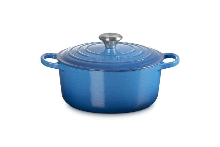Cocotte rotonda Evolution in ghisa vetrificata blu , 28 cm