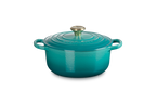 Cocotte rotonda Evolution in ghisa vetrificata 20cm Blu Riviera con Pomolo Oro