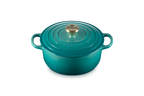 Cocotte rotonda Evolution in ghisa vetrificata 20cm Blu Riviera con Pomolo Oro