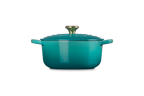Cocotte rotonda Evolution in ghisa vetrificata 20cm Blu Riviera con Pomolo Oro
