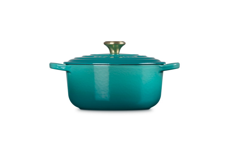 Cocotte rotonda Evolution in ghisa vetrificata 20cm Blu Riviera con Pomolo Oro