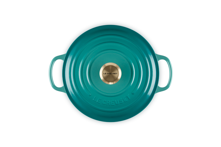 Cocotte rotonda Evolution in ghisa vetrificata 20cm Blu Riviera con Pomolo Oro