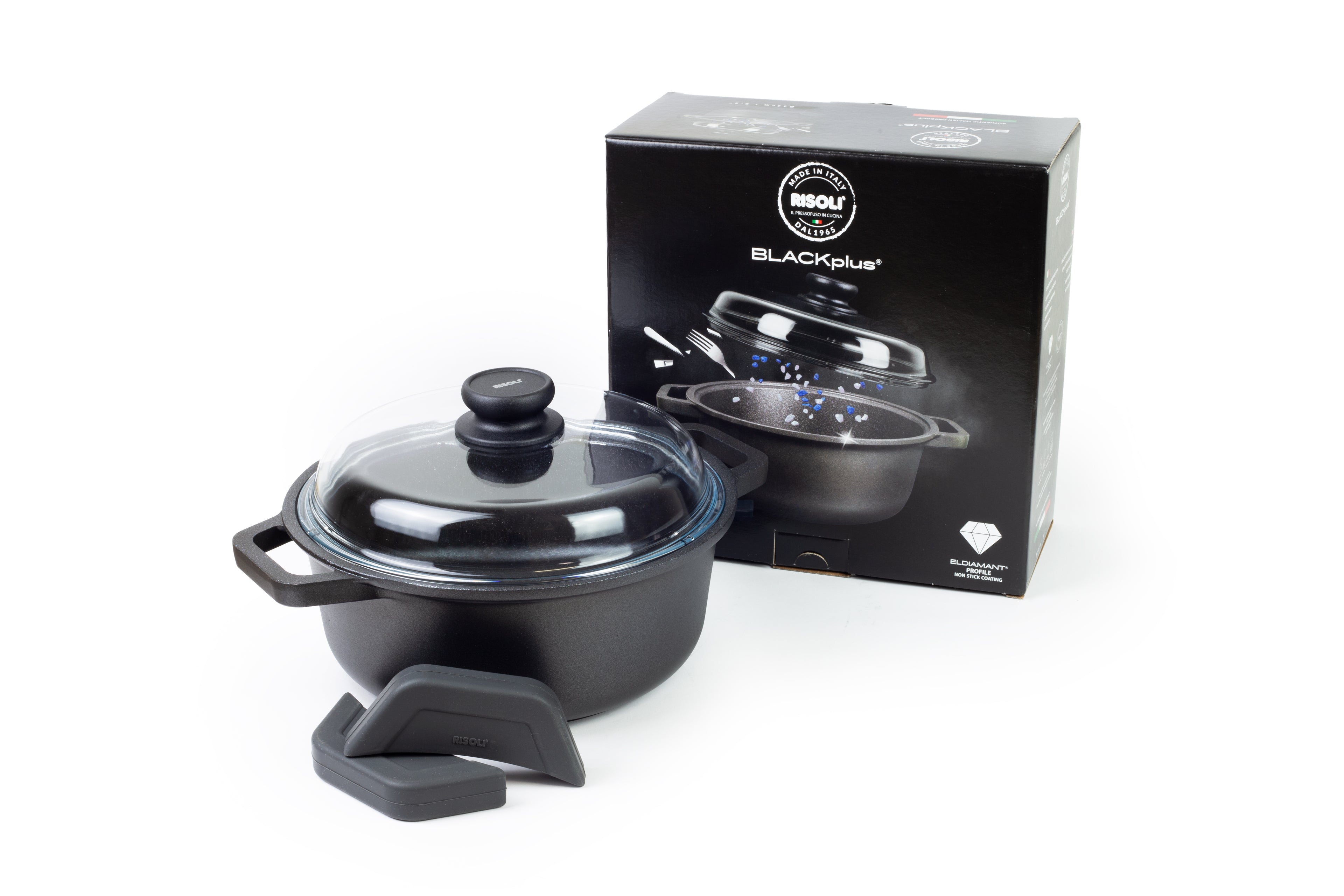 Casseruola in alluminio fuso Induzione con coperchio vetro borosilicato con presine incluse 24 cm