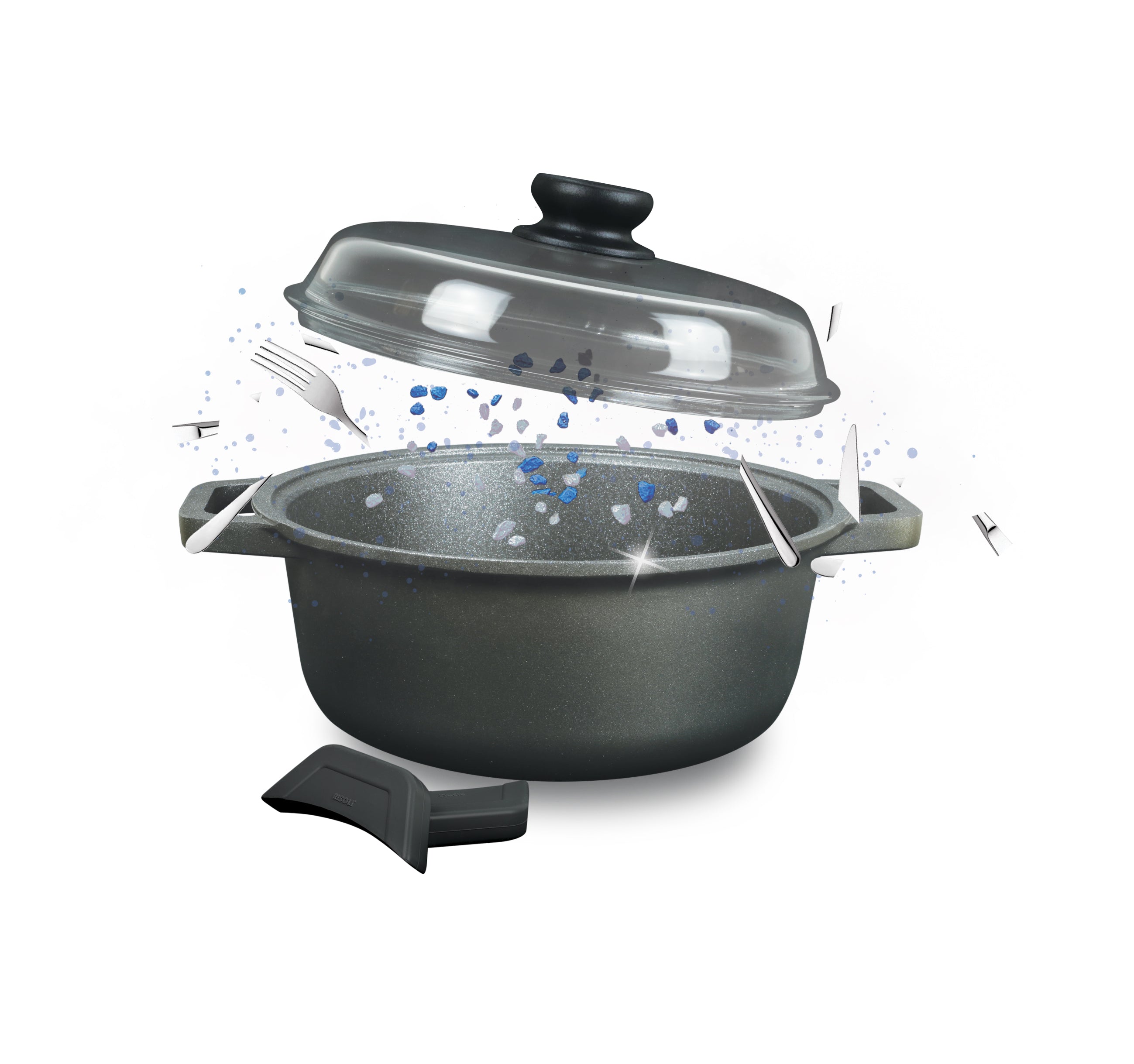 Tegame in alluminio fuso Induzione con coperchio vetro borosilicato con presine incluse 24 cm
