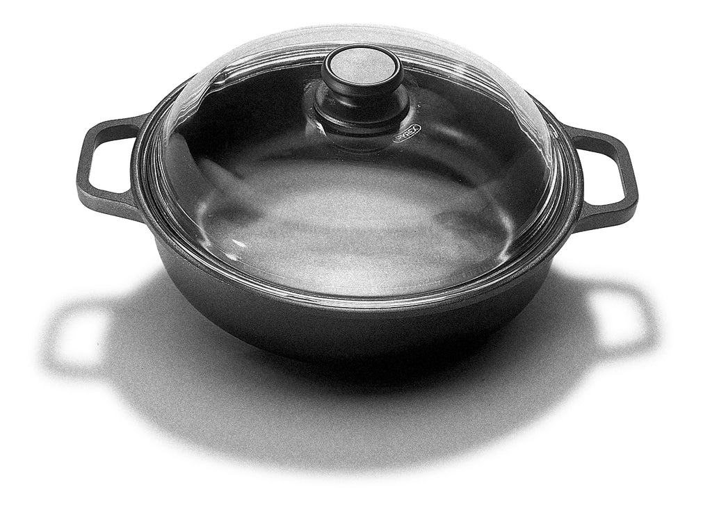 Tegame in alluminio fuso Induzione con coperchio vetro borosilicato con presine incluse 28 cm