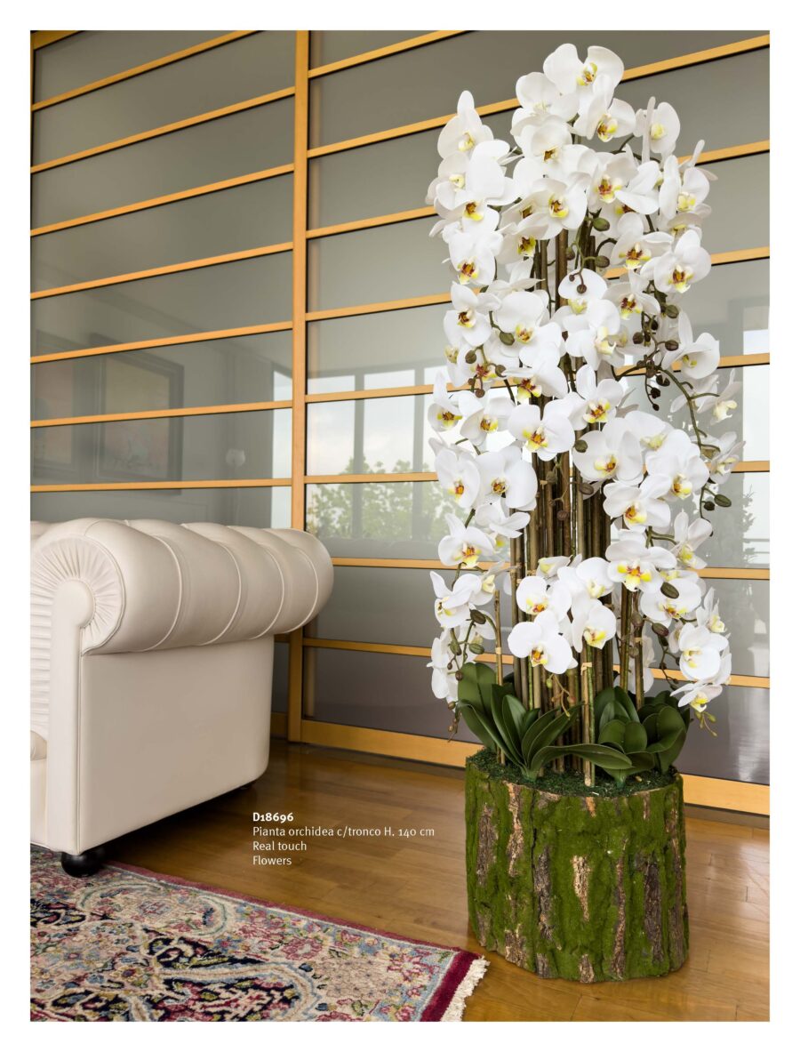 Pianta Orchidea Artificiale- Real Touch con Vaso - H.70 cm - 8 Rami