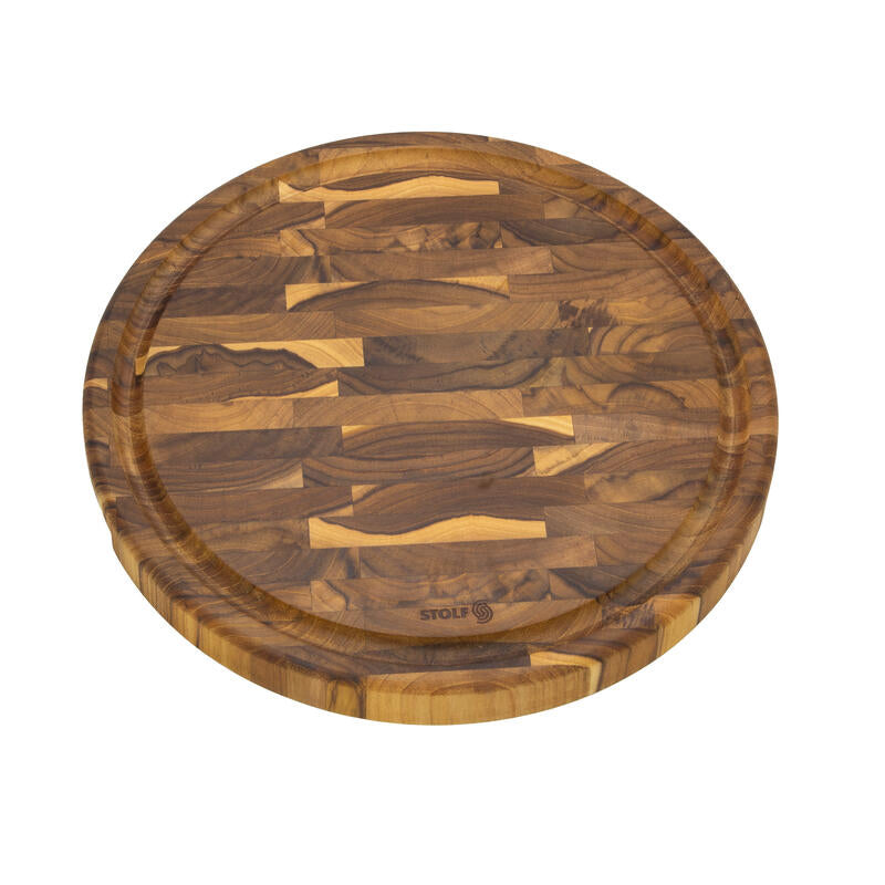 Tagliere con scanalatura in TEAK END GRAIN Ø 35x3,2 cm