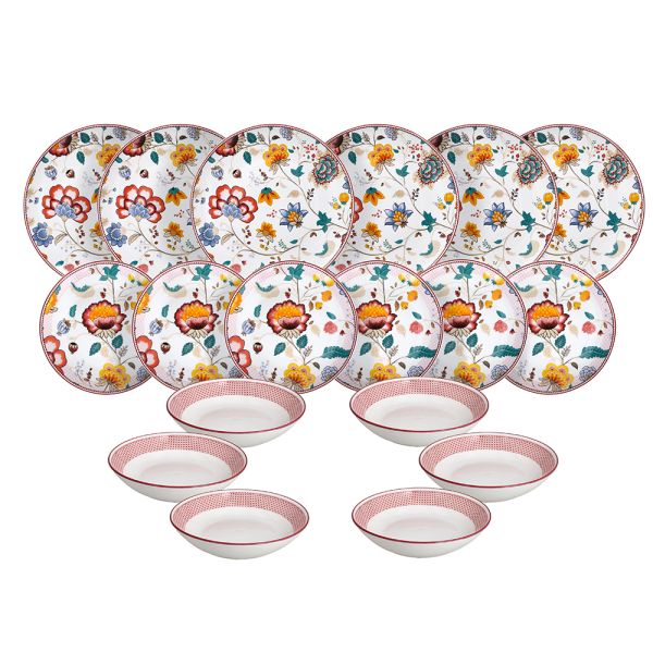 Servizio piatti 18 pezzi Kimono Porcellana Multicolor