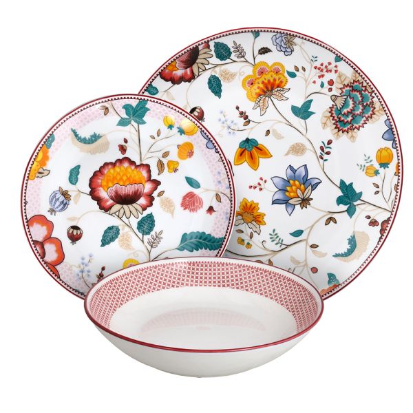 Servizio piatti 18 pezzi Kimono Porcellana Multicolor
